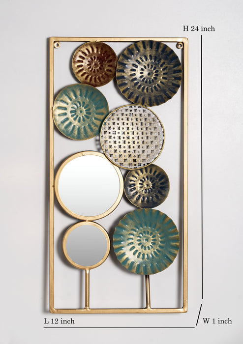 Golden & Blue Wall Art with Mirrors Decor