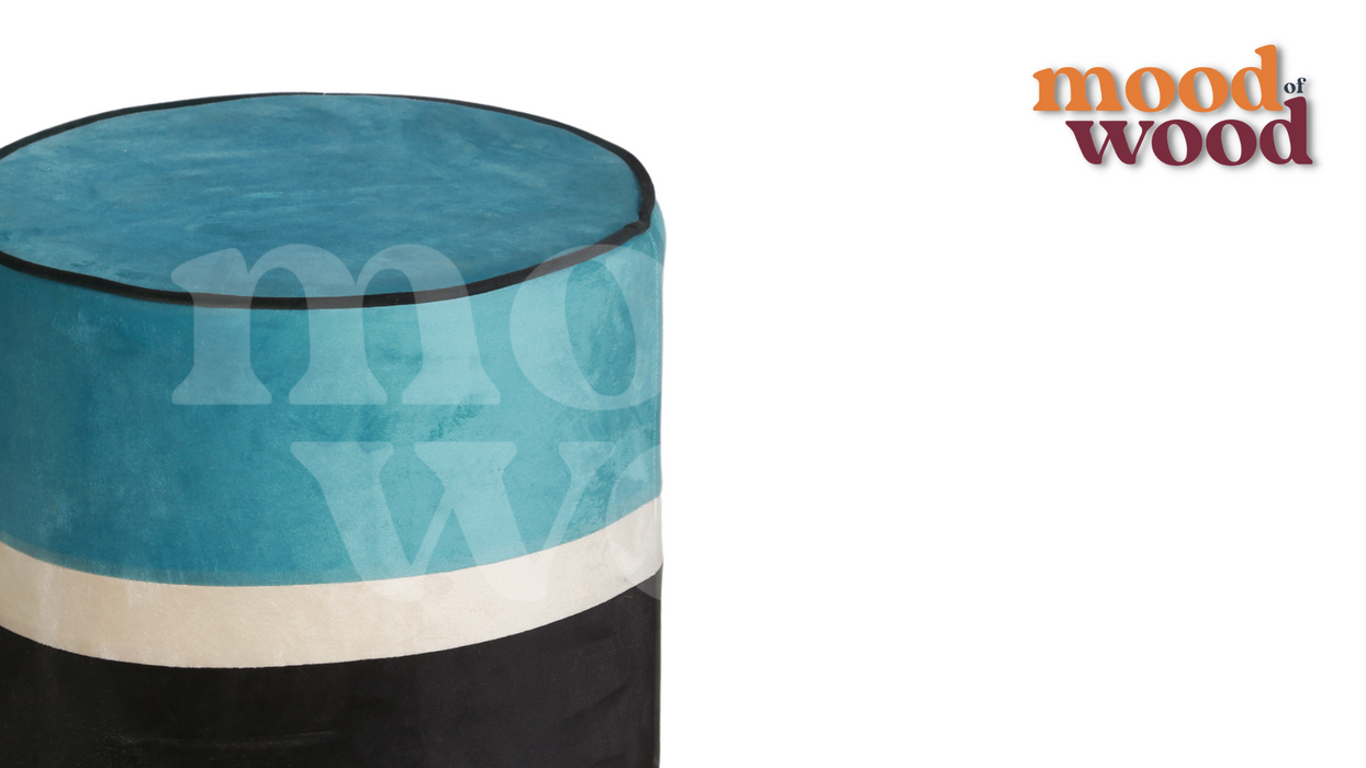 Tri-Tone Velvet Ottoman with Gold Base Puffy