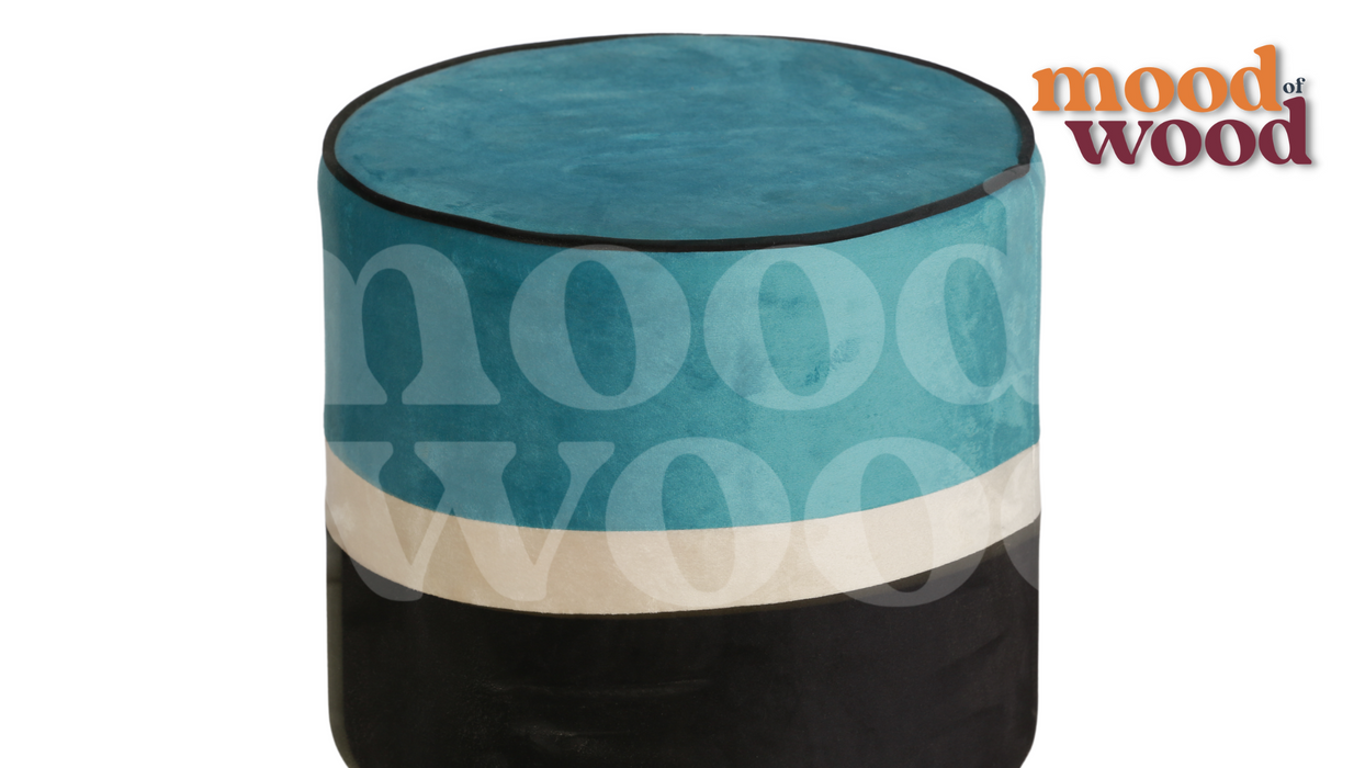 Tri-Tone Velvet Ottoman with Gold Base Puffy