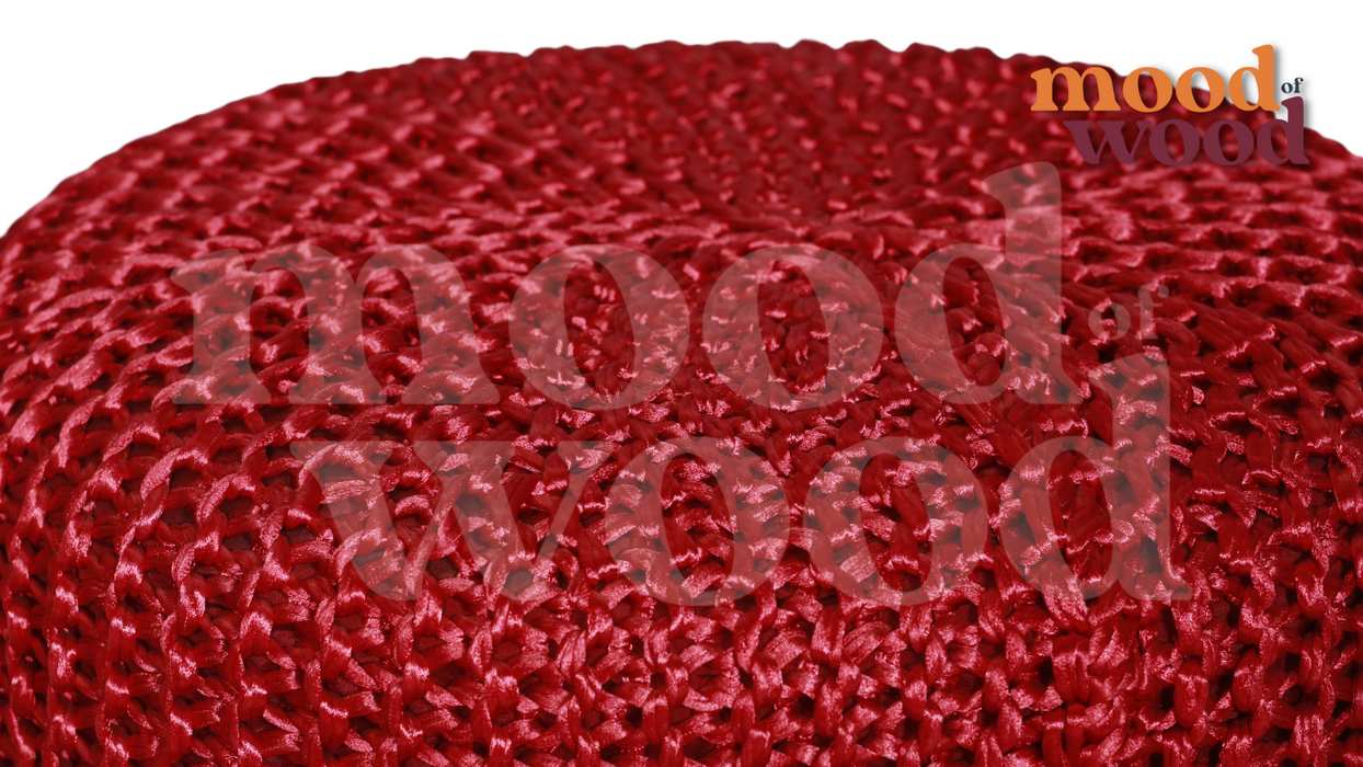 Handwoven Red Pouffe with Wooden Legs