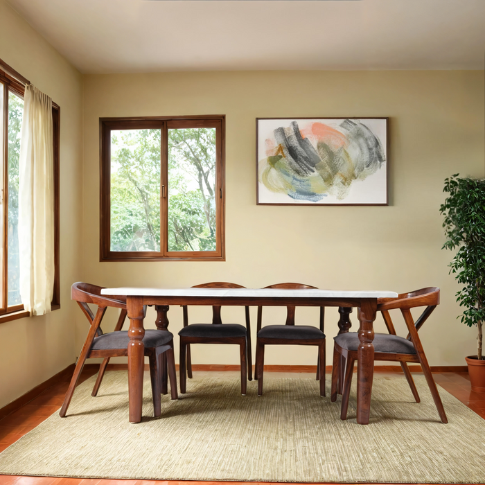 Wooden 6-Seater Dining Table Set with Cushioned Chairs