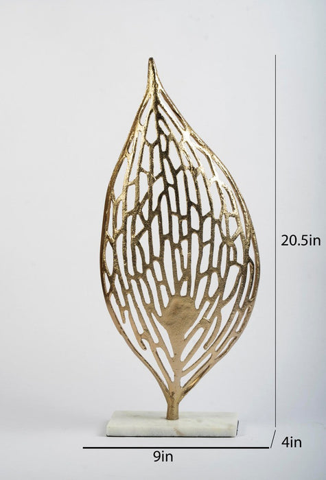 Metal Leaf Decorative Sculpture (Gold, Abstract Design) Decor