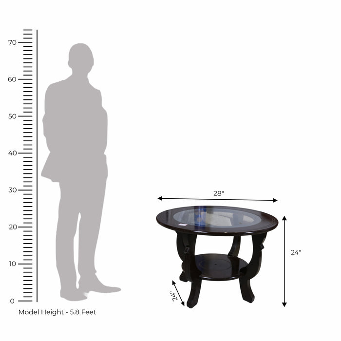 Round Glass Top Wooden Center Table