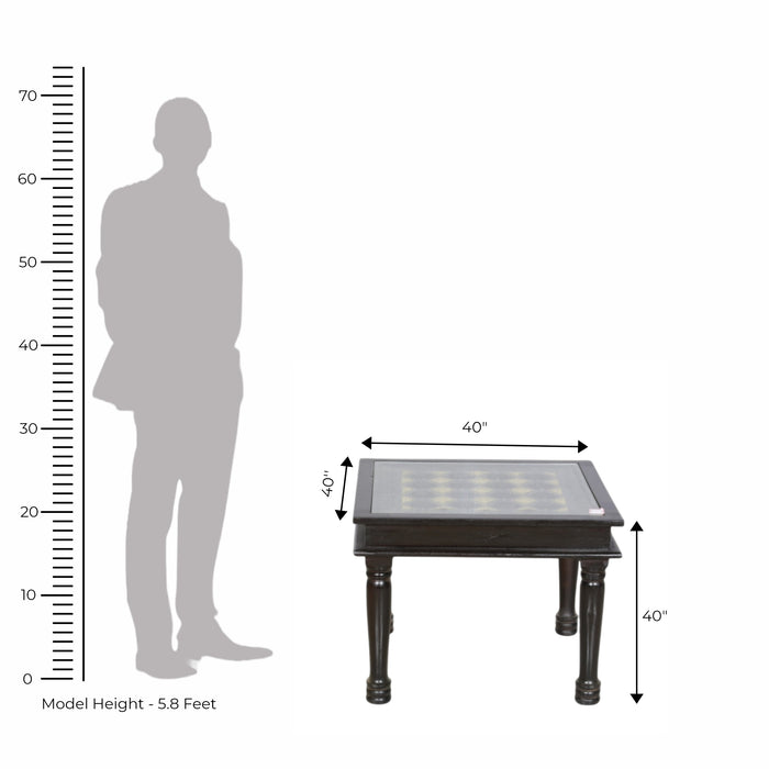 Traditional Sheesham Wood Coffee Table with Glass Top