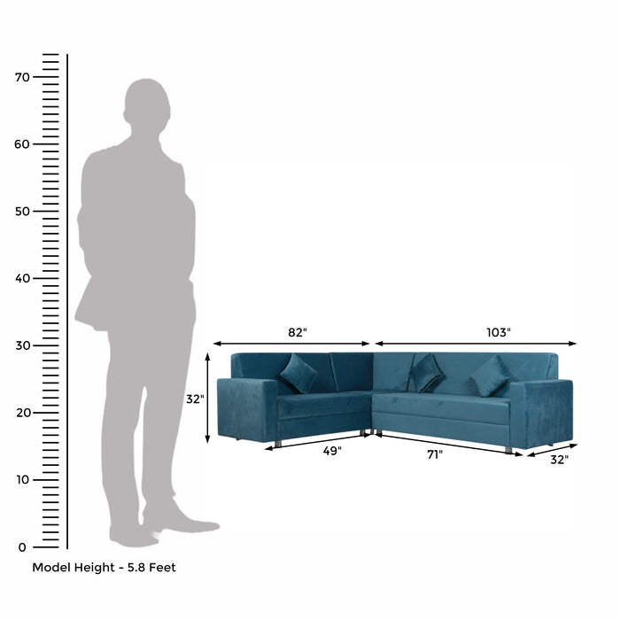 Bibiana Sectional Fabric Corner Sofa Set Sky Blue