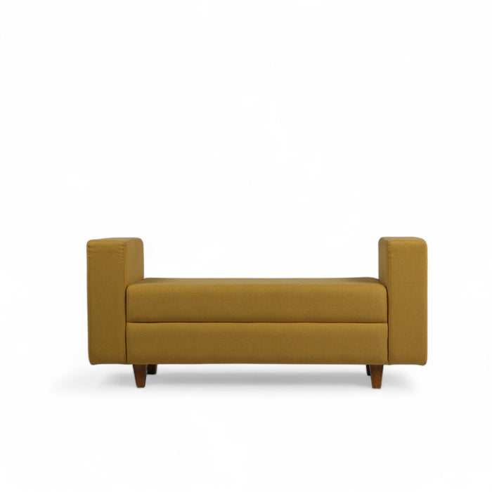 Mustard Upholstered Bench with Armrest