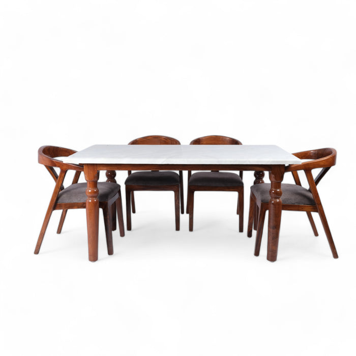 Wooden 6-Seater Dining Table Set with Cushioned Chairs