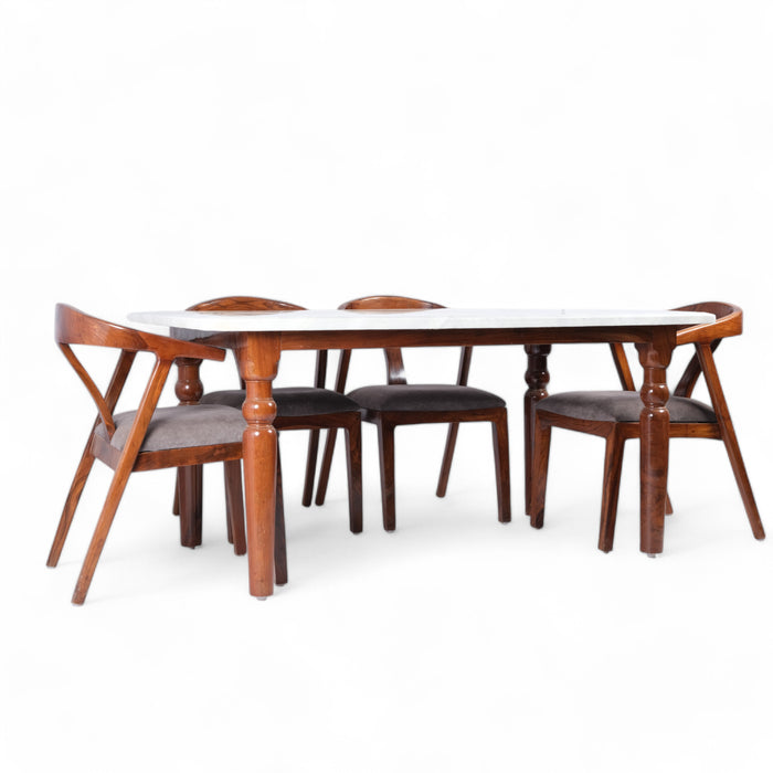 Wooden 6-Seater Dining Table Set with Cushioned Chairs