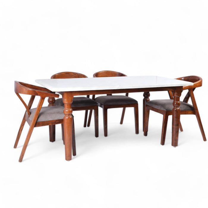Wooden 6-Seater Dining Table Set with Cushioned Chairs