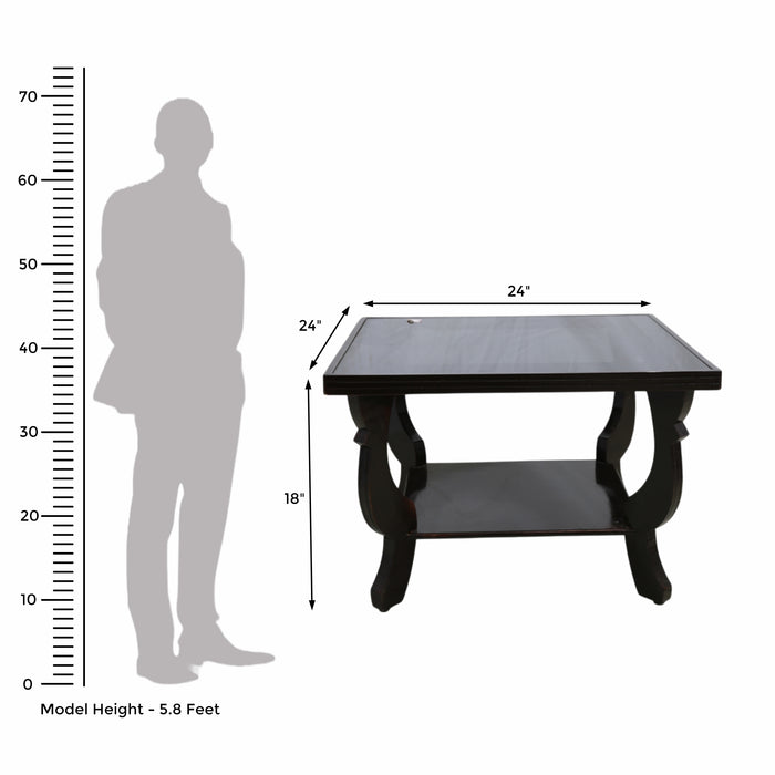 Square Glass Top Wooden Coffee Table