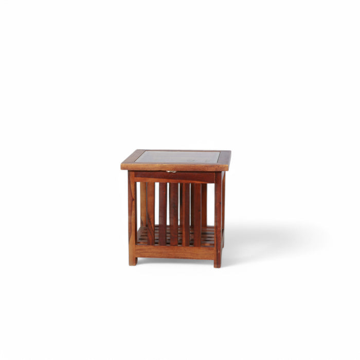 Wooden Side Table with Glass Top