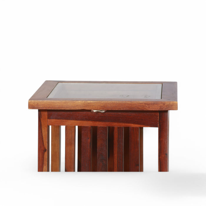 Wooden Side Table with Glass Top