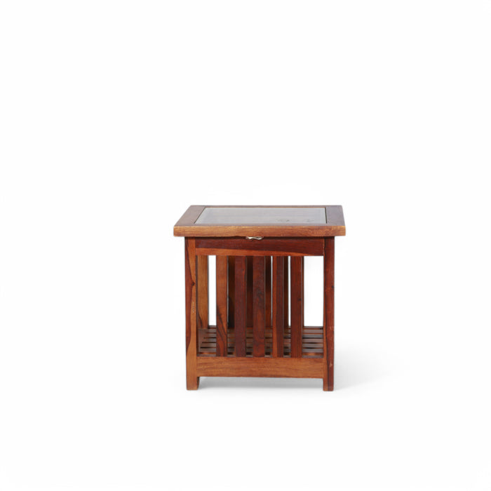 Wooden Side Table with Glass Top