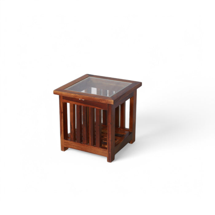 Wooden Side Table with Glass Top