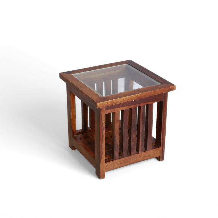 Wooden Side Table with Glass Top