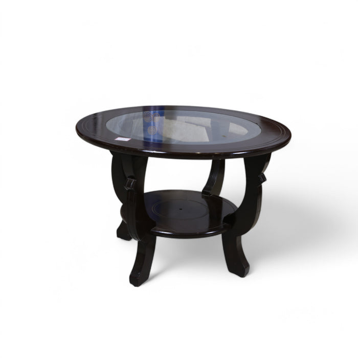 Round Glass Top Wooden Center Table
