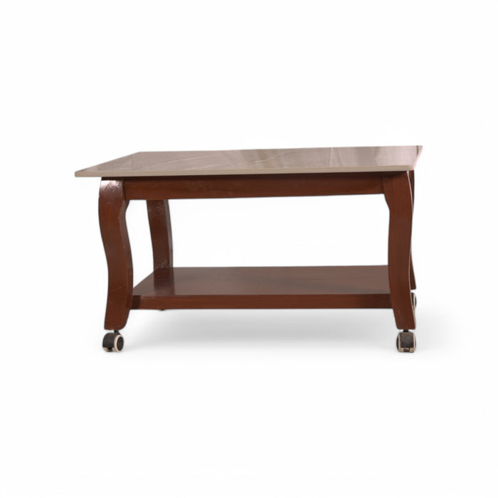 Brown Wooden & Marble Coffee Table