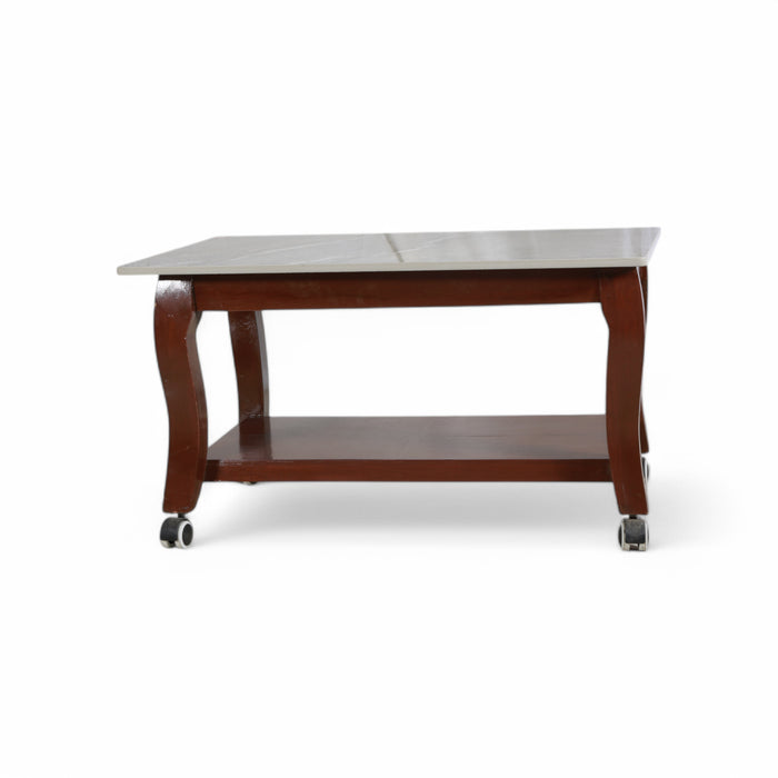 Brown Wooden & Marble Coffee Table