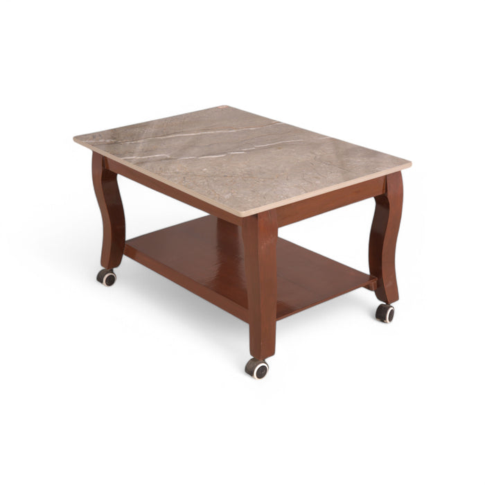 Brown Wooden & Marble Coffee Table