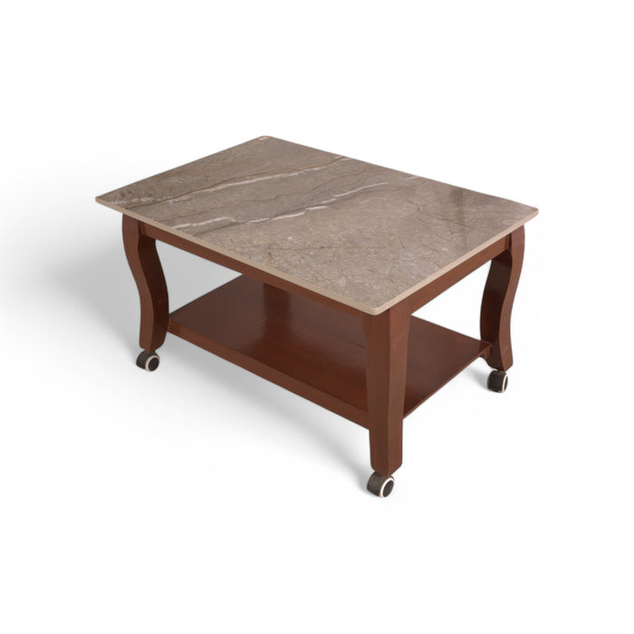 Brown Wooden & Marble Coffee Table