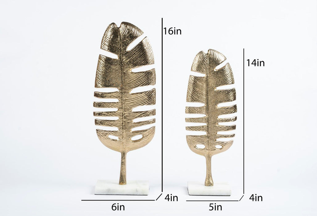 Set of 2 Golden Monstera Leaf Decorative Sculptures Decor