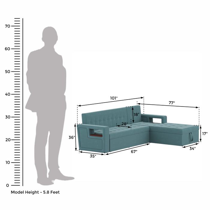 L-Shaped Sectional Sofa Cum Bed