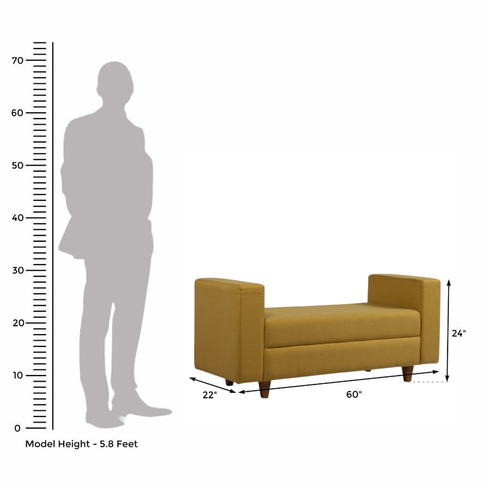 Mustard Upholstered Bench with Armrest