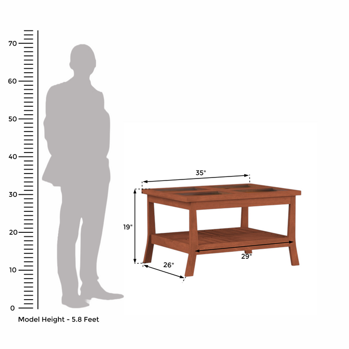 Solid Wood Coffee Table with Glass Top