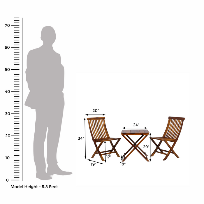 Sheesham Wood Folding Bistro Set (2 Chairs + 1 Table)