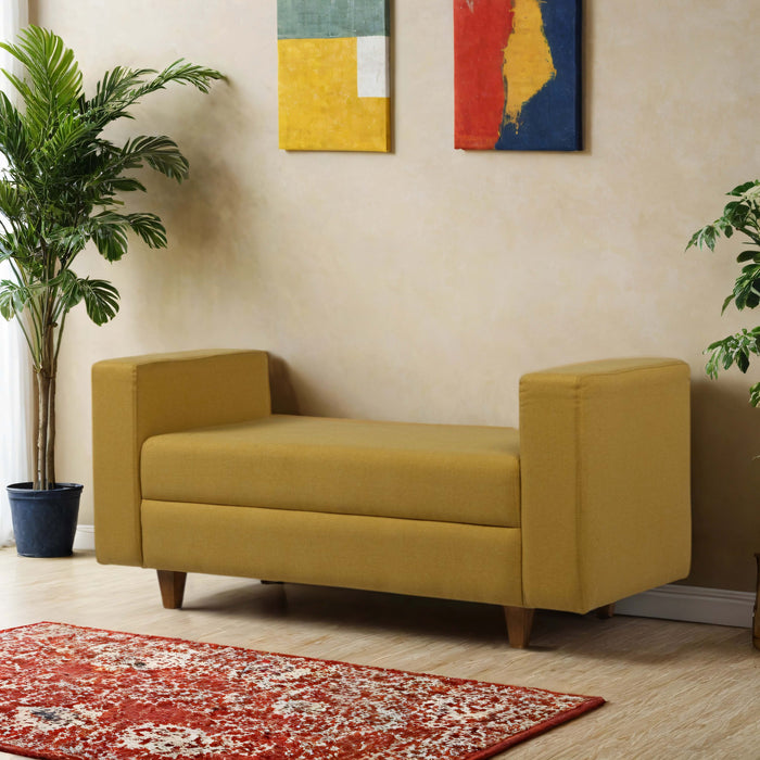 Mustard Upholstered Bench with Armrest
