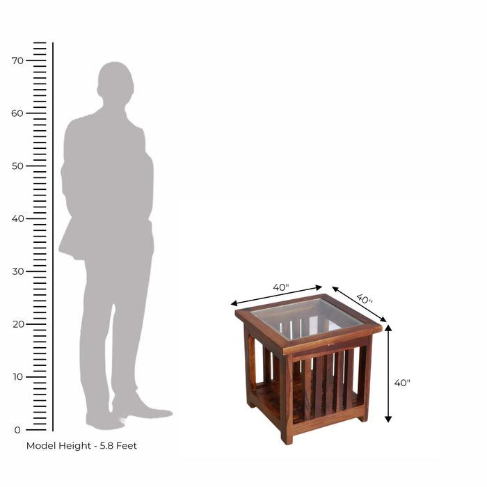 Wooden Side Table with Glass Top