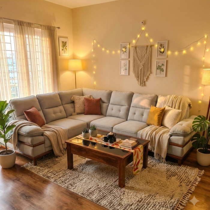 Sereno Cozy Light Grey Modular Corner Sectional Sofa with Wooden Base