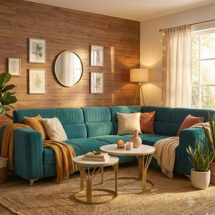 Verde Velvet Channel-Tufted Corner Sectional Sofa