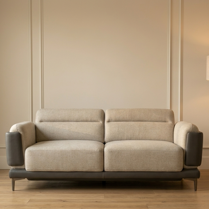 NORDIC Modern Cream Fabric & Charcoal Leatherette 2-Seater Loveseat