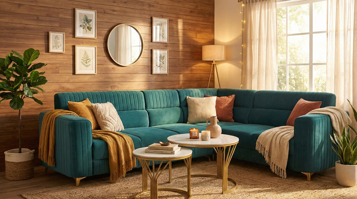 Verde Velvet Channel-Tufted Corner Sectional Sofa