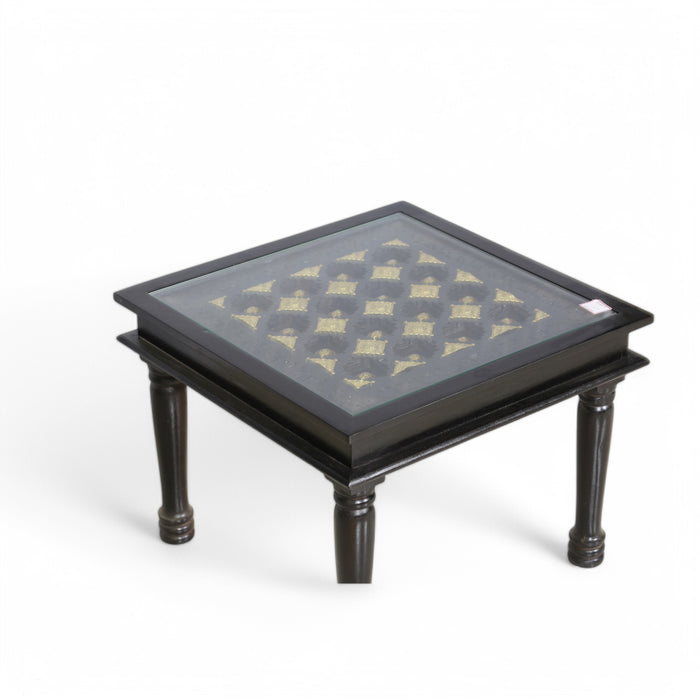Traditional Sheesham Wood Coffee Table with Glass Top