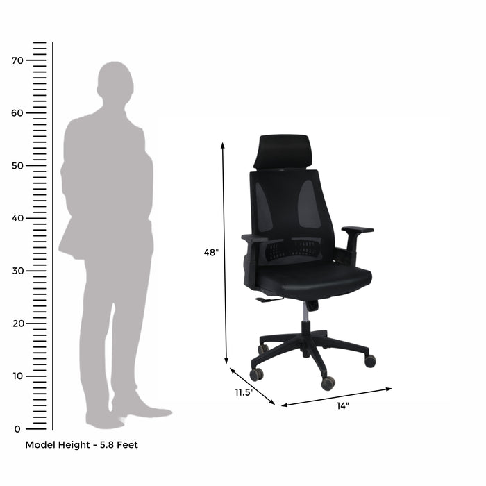 Superb High Back Ergonomic Chair With Headrest in Black Colour