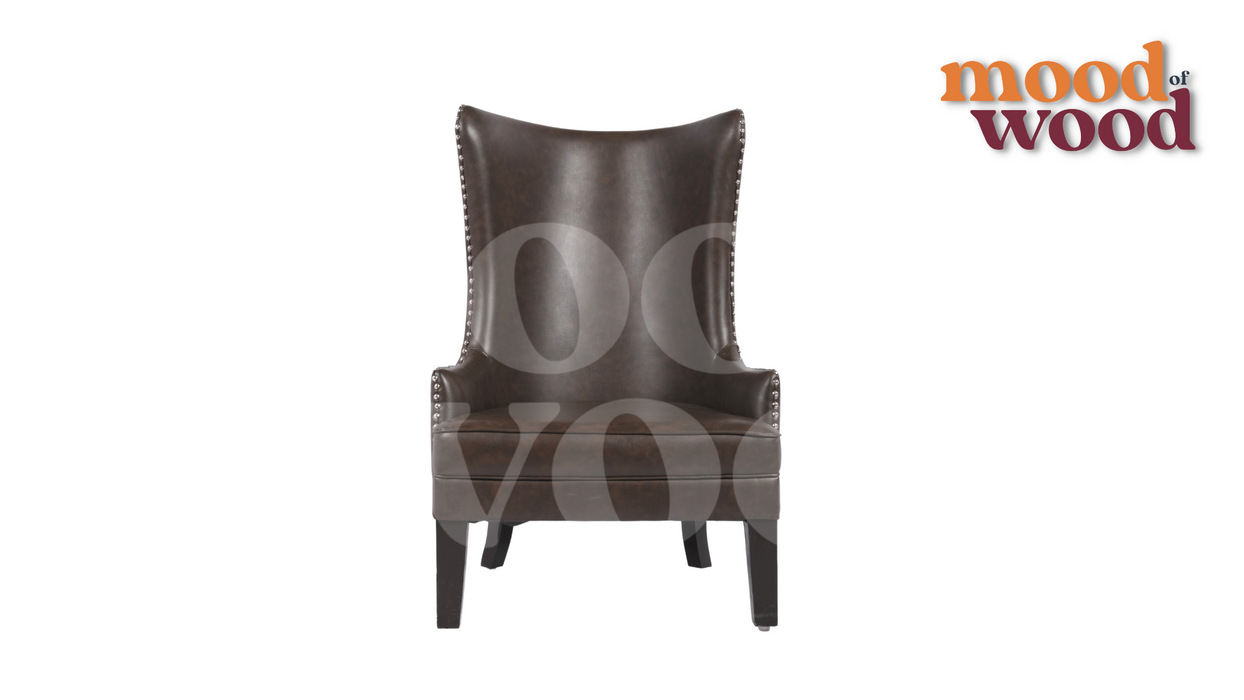 Leatherite Modern Wingback Chair With T Cushion Design By Mood Of Wood