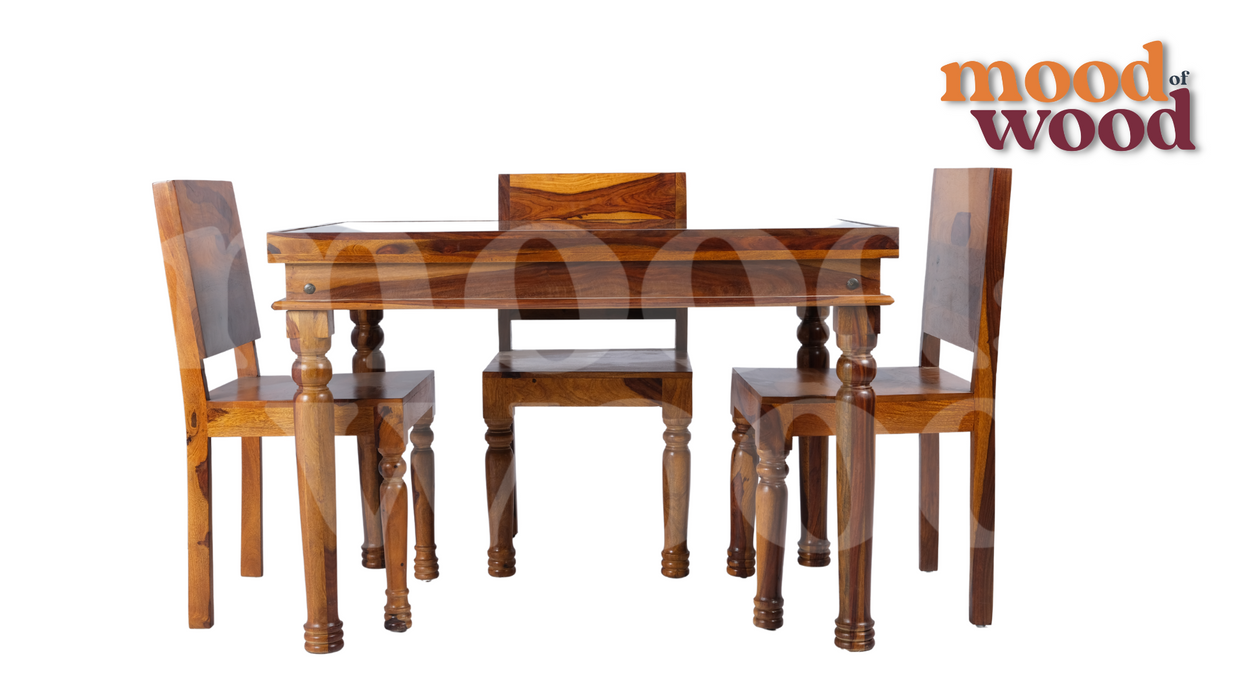 4 Seater Royal Dining Set Glass Surface with Rajwadi Work By Mood Of Wood