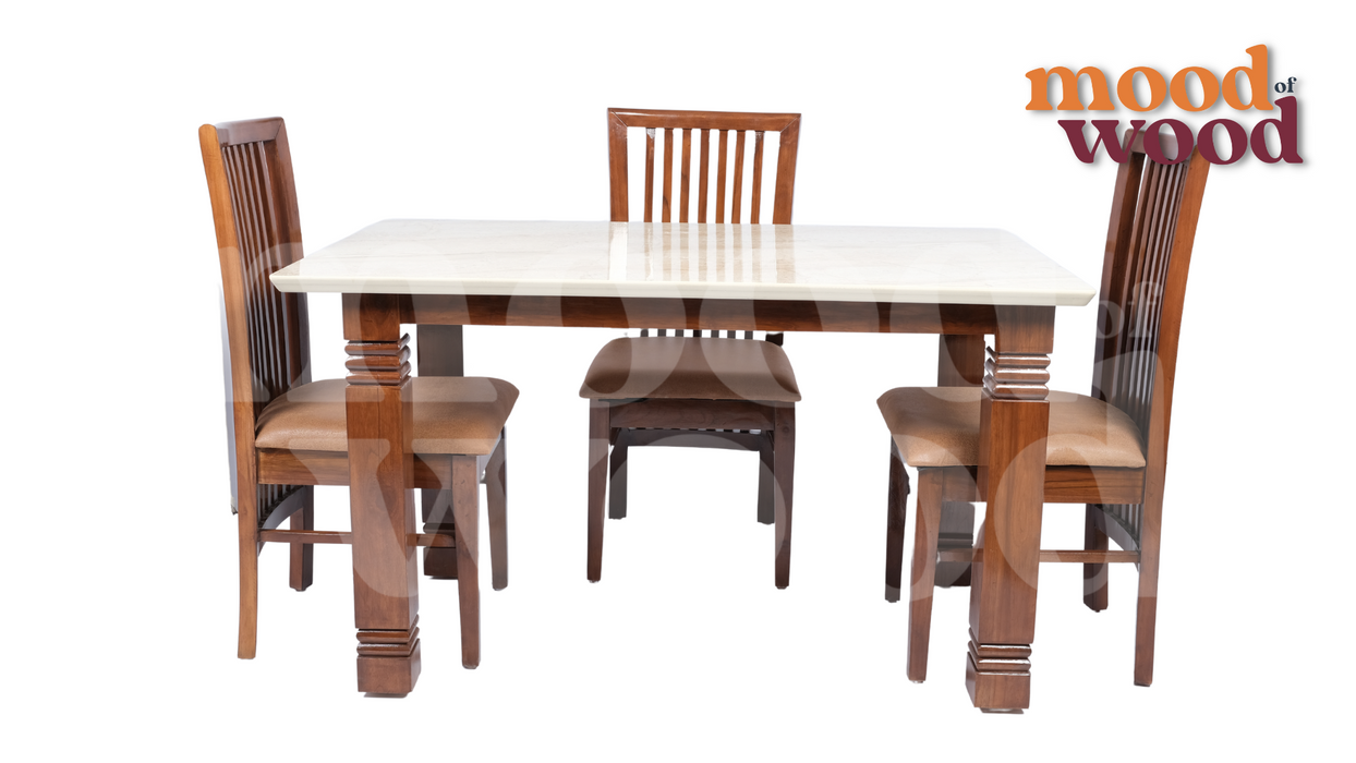 4 Seater Dining Table With Marble Top By Mood Of Wood