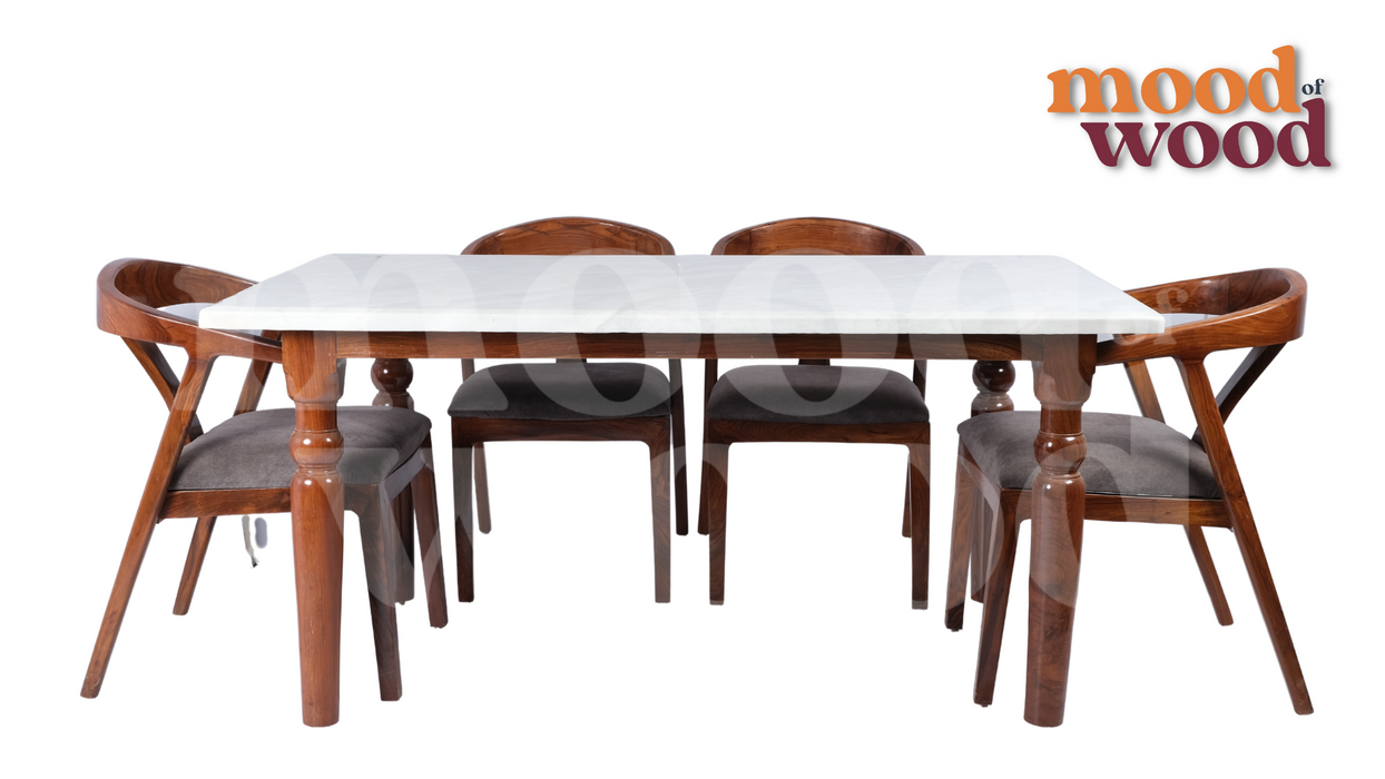 Alice 6 Seater Dining Set Marble Top In Antique Style By Mood Of Wood