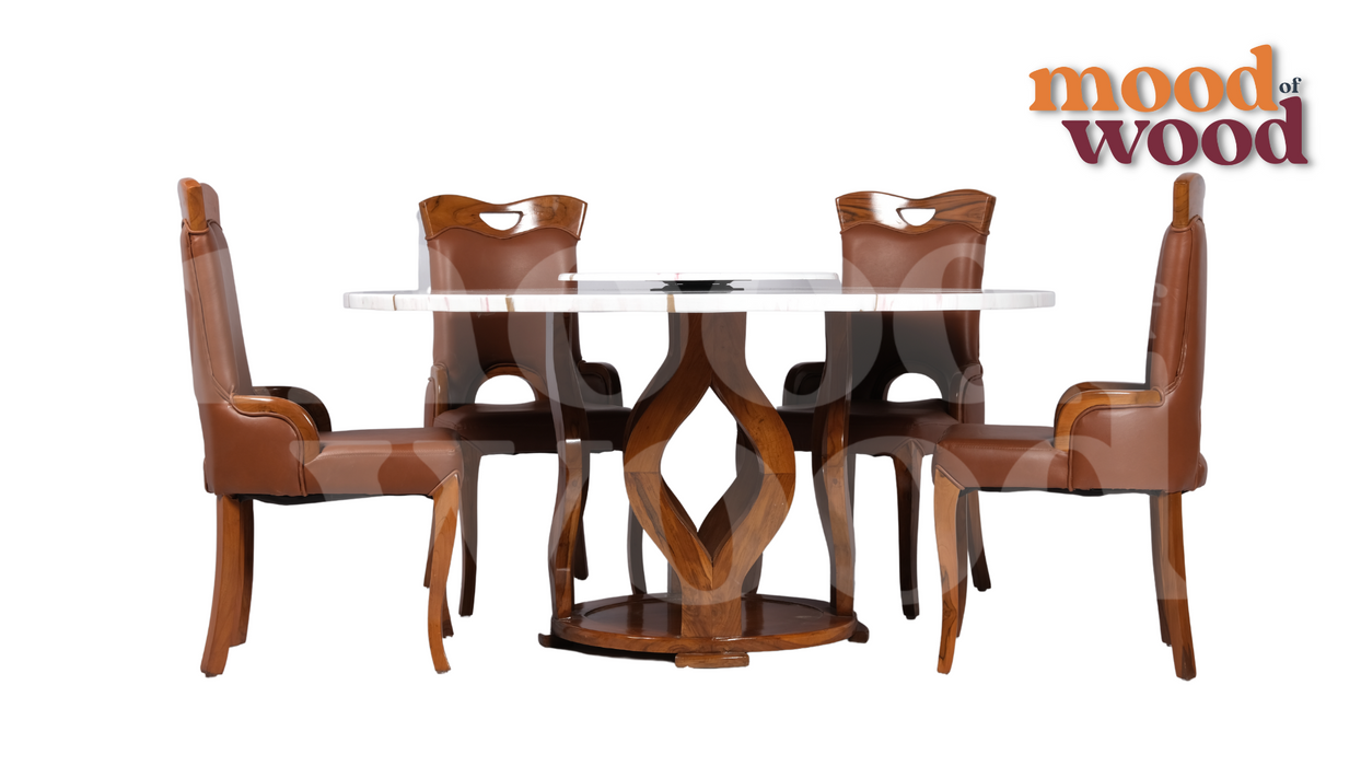 Majestica Solid Wood Round 4 Seater Dining Set  By Mood Of Wood