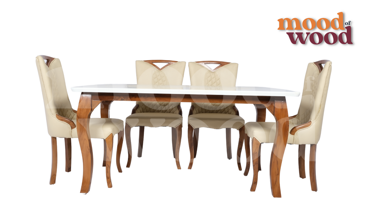 6 Seater Dining Set With White Colour Chair By Mood Of Wood