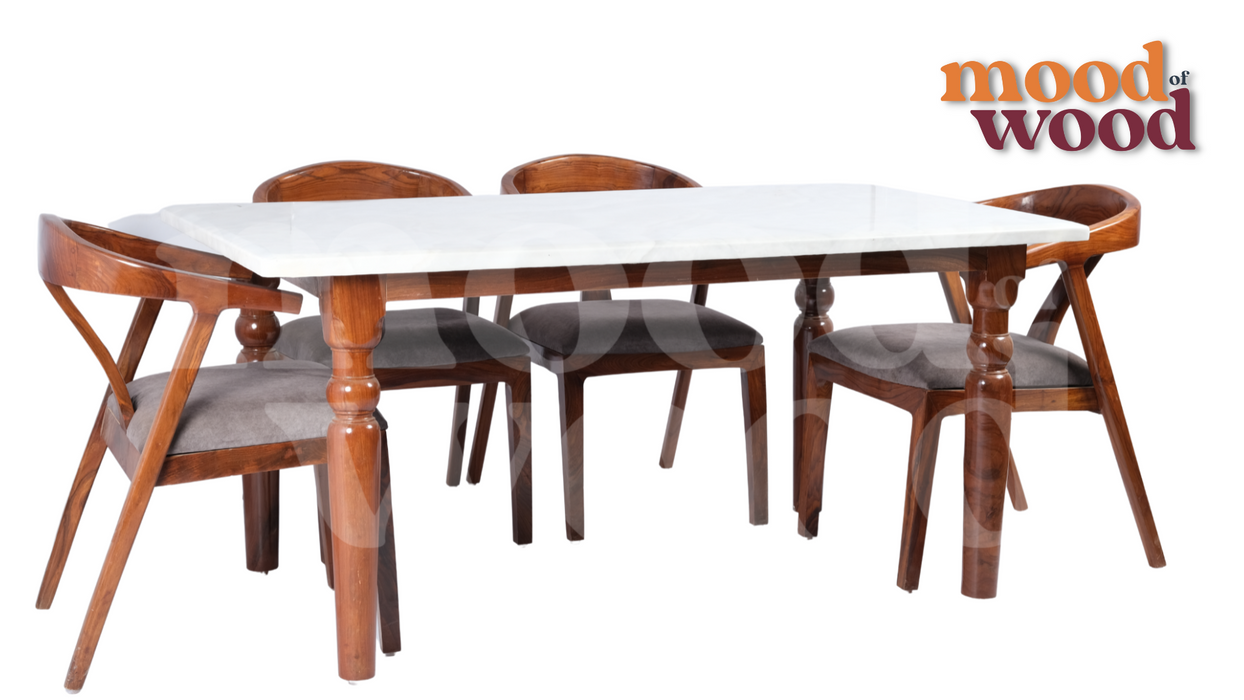 Alice 6 Seater Dining Set Marble Top In Antique Style By Mood Of Wood