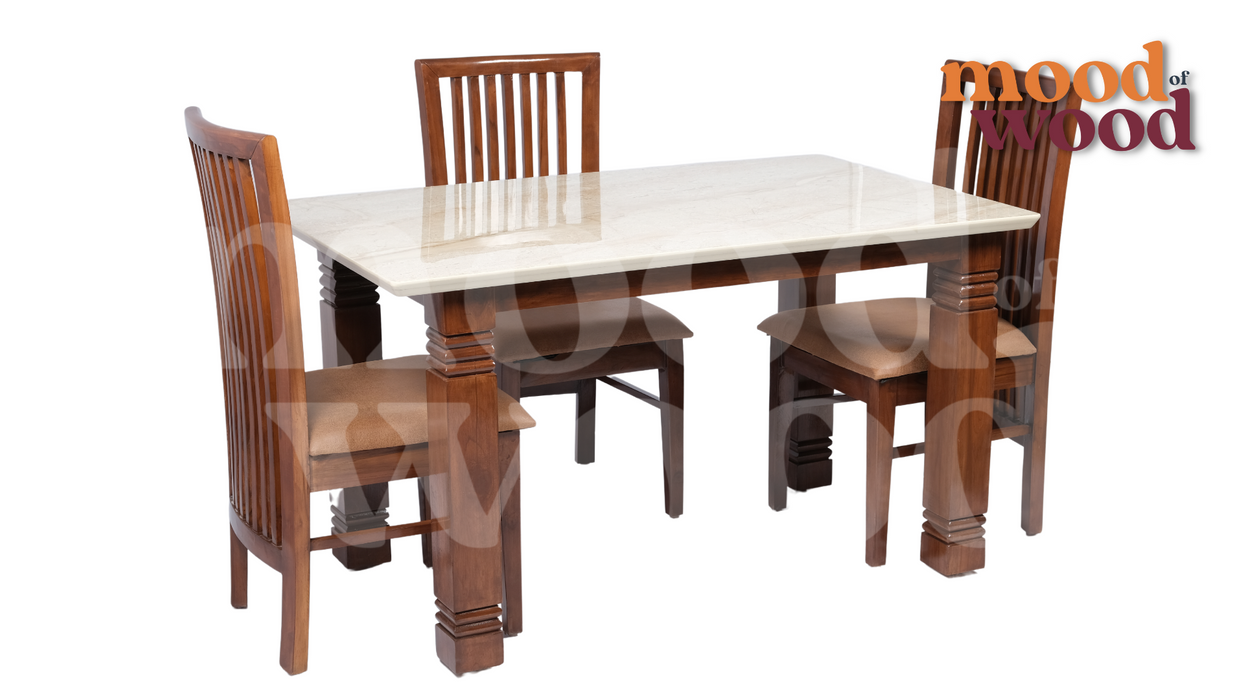 4 Seater Dining Table With Marble Top By Mood Of Wood