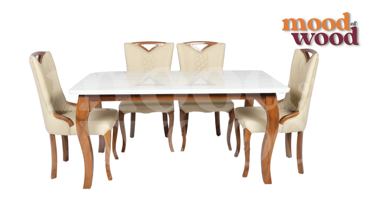 6 Seater Dining Set With White Colour Chair By Mood Of Wood