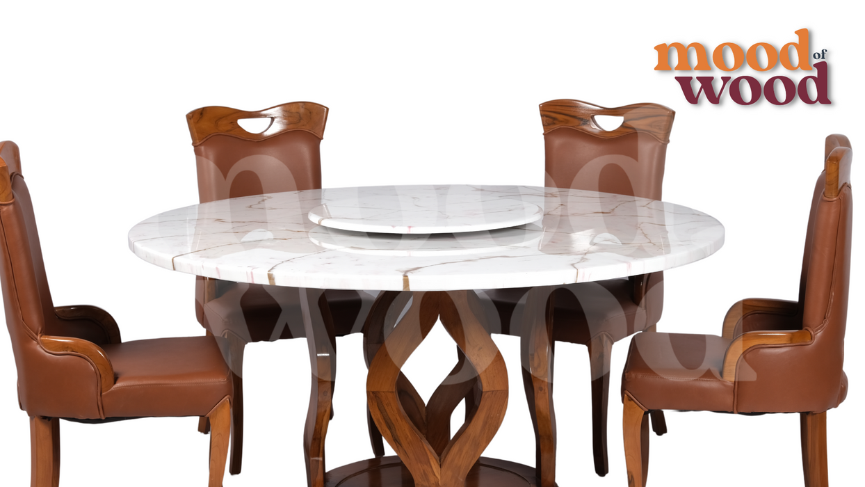 Majestica Solid Wood Round 4 Seater Dining Set  By Mood Of Wood