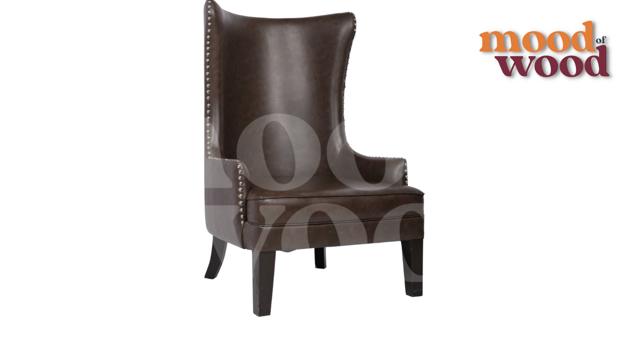 Leatherite Modern Wingback Chair With T Cushion Design By Mood Of Wood