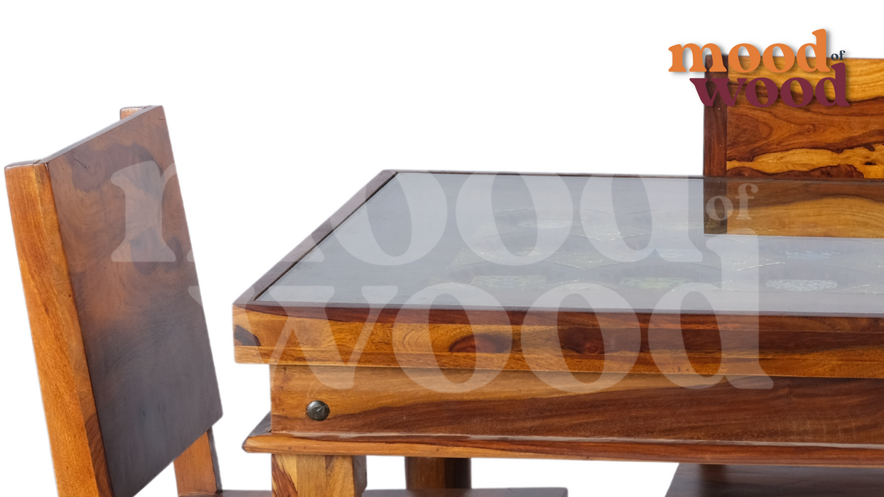 4 Seater Royal Dining Set Glass Surface with Rajwadi Work By Mood Of Wood