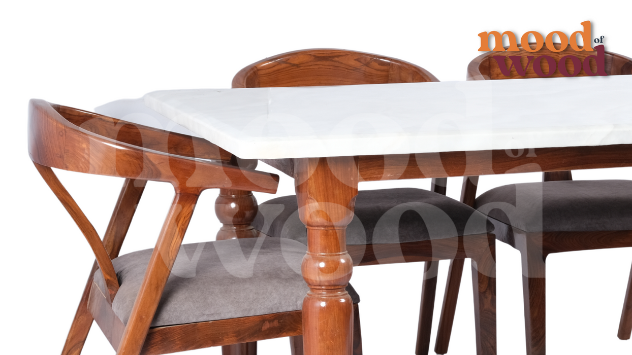 Alice 6 Seater Dining Set Marble Top In Antique Style By Mood Of Wood